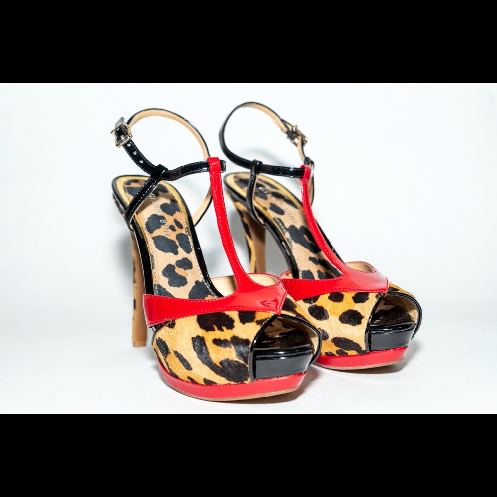 Giani Bernini Leopard & Red Patent Leather Heels, Size 7.5